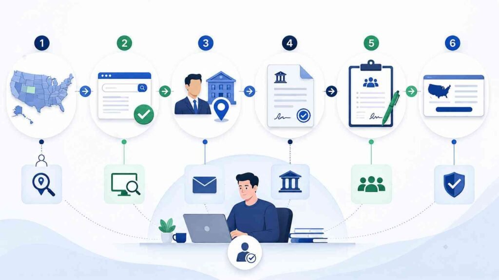 Infographic showing the steps to start an LLC yourself