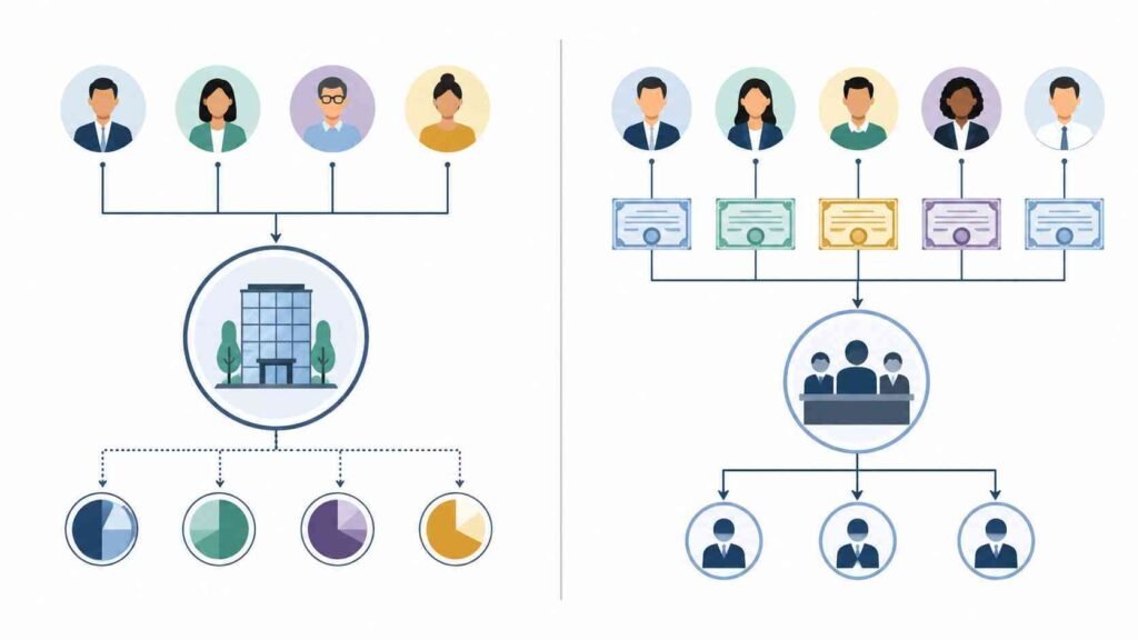 Visual comparison of an LLC and sole proprietorship structure