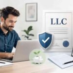 Business owner preparing LLC formation documents while setting up a business independently