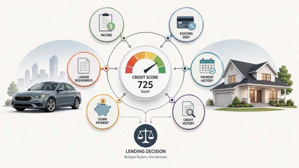 Factors lenders may consider alongside a credit score when evaluating borrowers