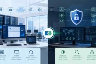 IT and cybersecurity shown as related but distinct technology fields