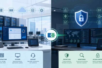IT and cybersecurity shown as related but distinct technology fields