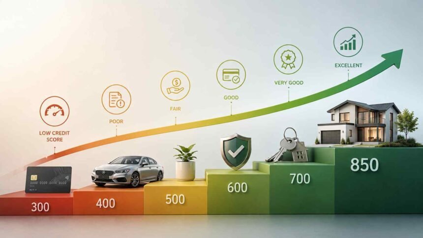 Credit score range illustrating what makes a good credit score